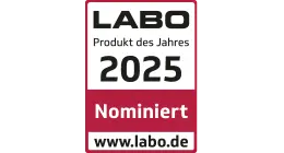 Auszeichnungssiegel "LABO Produkt des Jahres 2025, Nominierung".