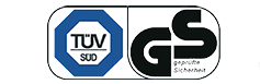 Logo von TÜV Süd und GS für geprüfte Sicherheit.