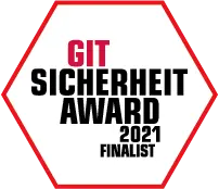 Logo du GIT Sicherheit Awards 2021 avec le texte «Finaliste» dans un design hexagonal.